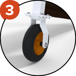 2 roues pneumatiques s’insèrent fermement dans le montant pour accroitre la mobilité du but pendant le transport